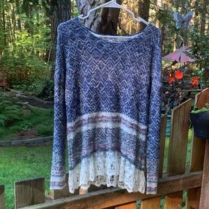 Jolt Blue and White Patterned Top